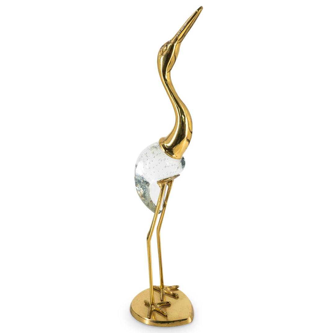 Mid Century Brass & Glass Heron Bird Sculpture (1 of 4)