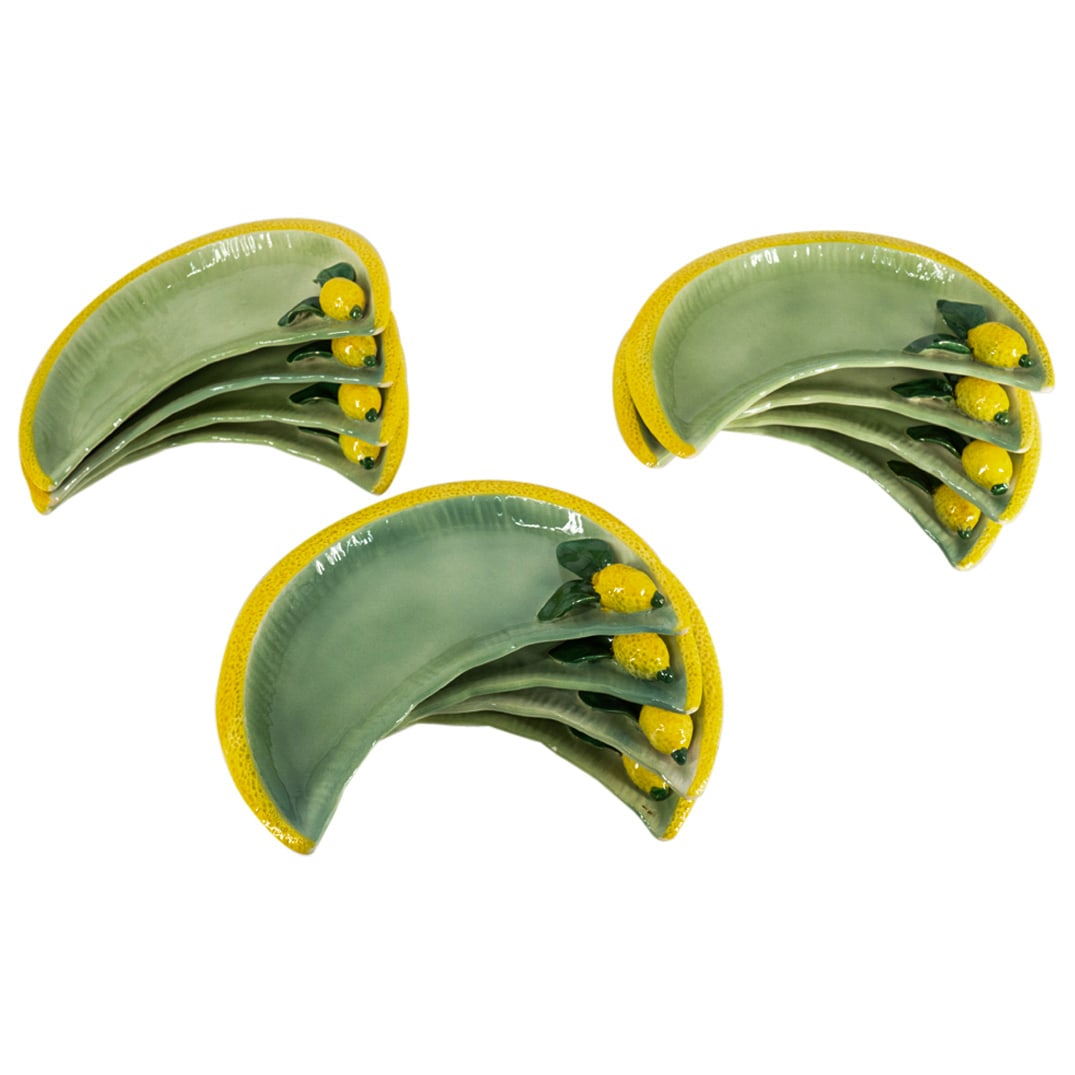 (12 Pc) Vintage Italian Majolica Lemon Crescent Dish Set (1 of 6)