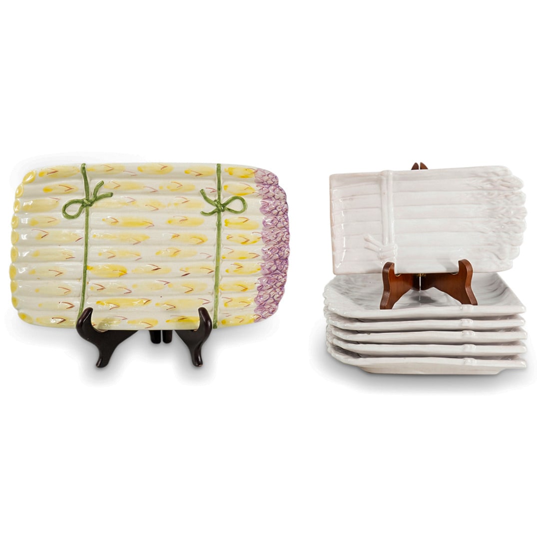 (7 Pc) Asparagus Majolica Grouping Dishes Set (1 of 7)