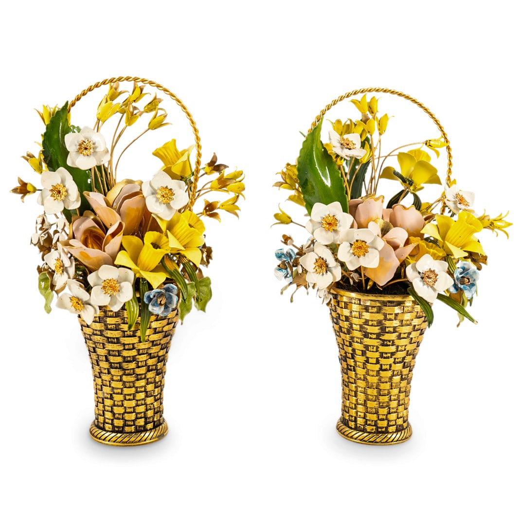 Pair Of Vintage Gloria Vanderbilt Enameled "Spring Bouquet" Baskets (1 of 5)