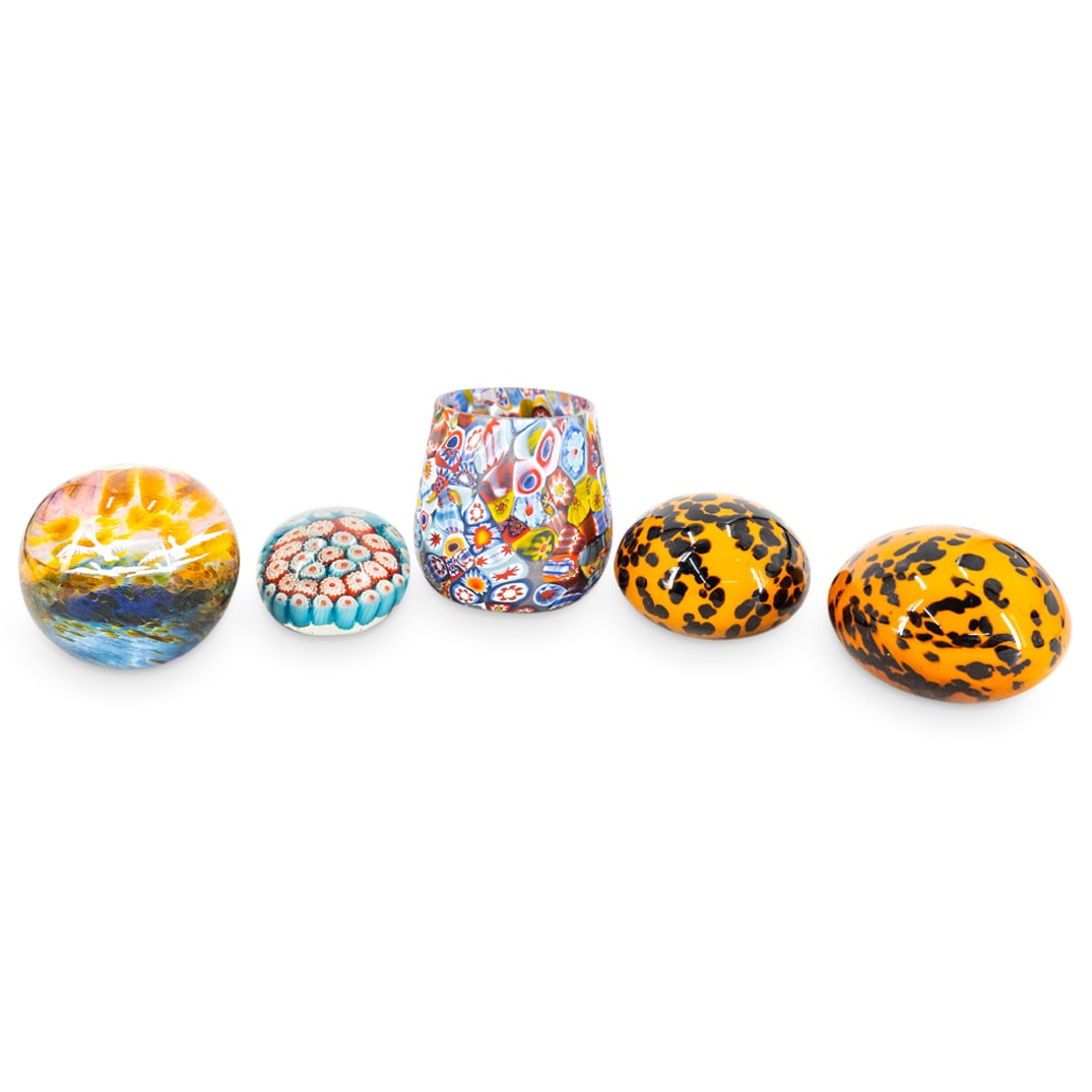 (5 Pc) Art Glass Paperweights & Vase Grouping Set (1 of 8)