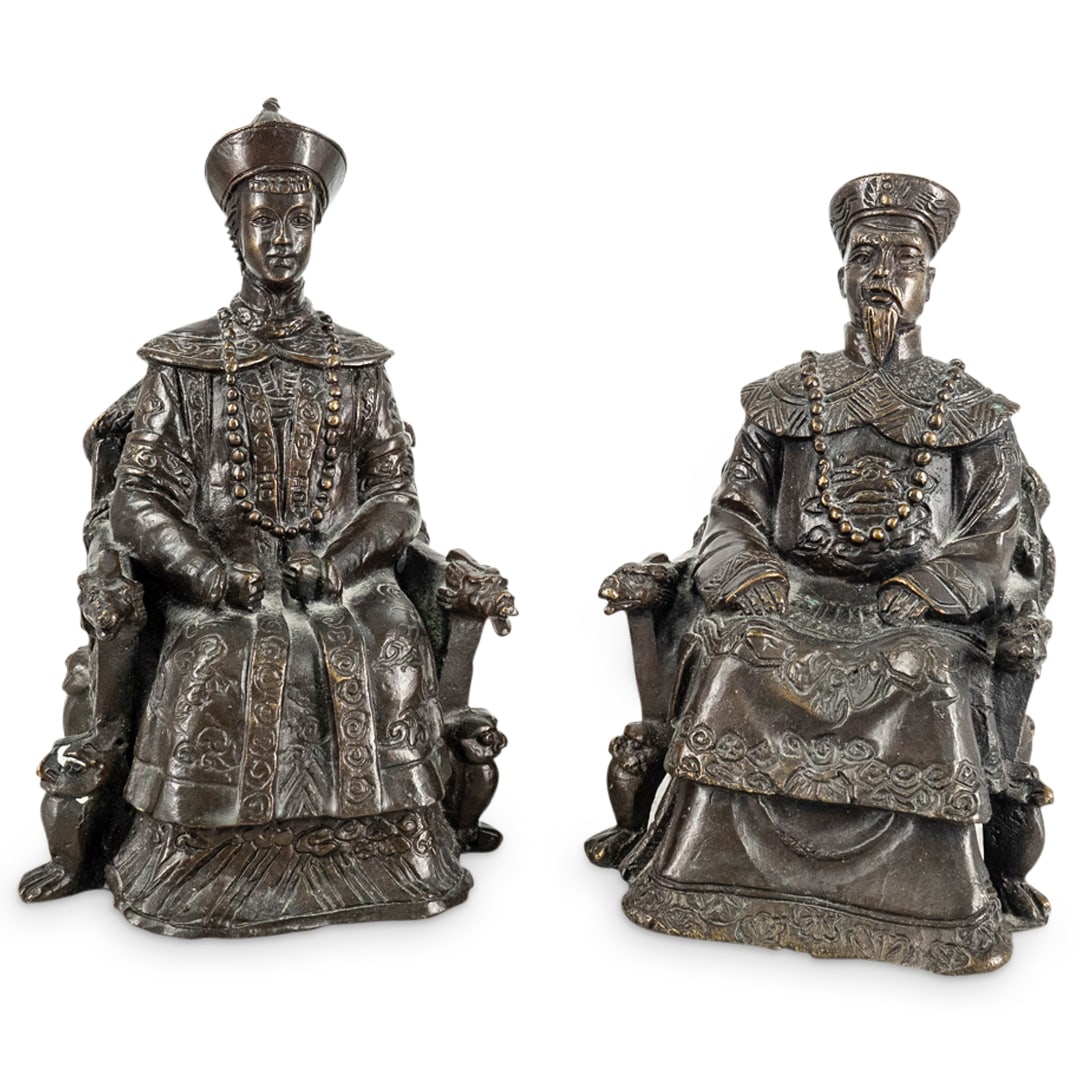 (2 Pc) Chinese Mixed Metal Emperor & Empress Sculptures (1 of 7)