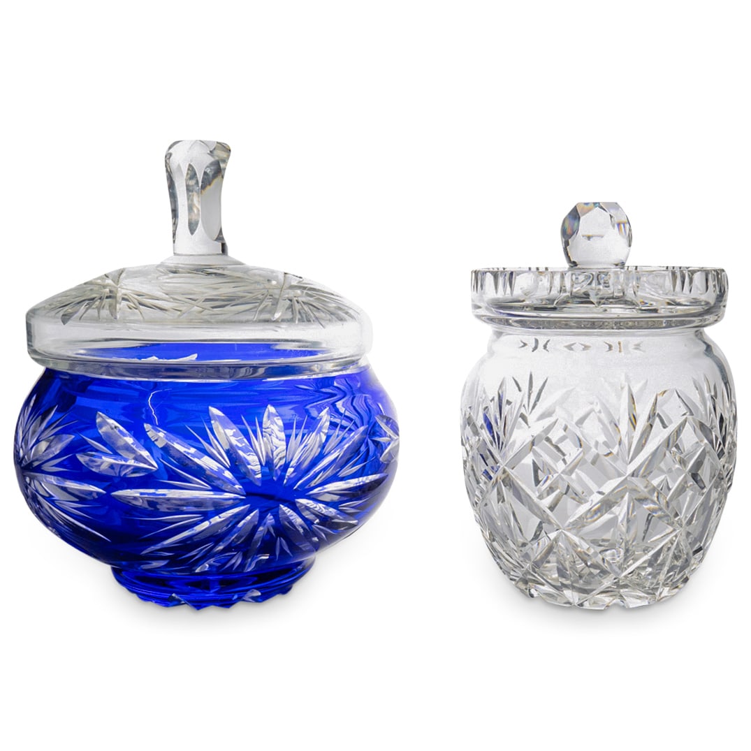 (2 Pc) South American Bohemian Style Cut Crystal Jars (1 of 7)