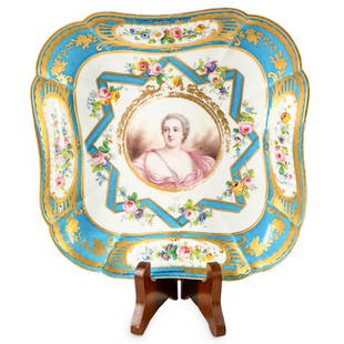 Antique Sevres Porcelain Madame De Mailly Bowl: DESCRIPTION: Antique Sevres porcelain bowl featuring a portrait in its well depicting Madame de Mailly framed in a gilt border surrounded by floral and ribbon motifs. CIRCA: 19th Century ORIGIN: Franc