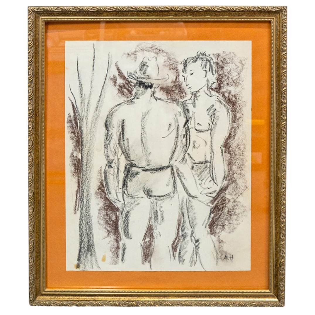 Signed M.H. Two Figures Mixed Media (1 of 5)