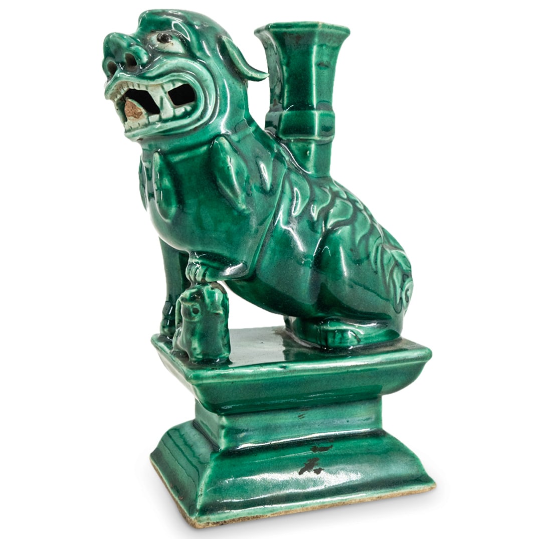 Antique Chinese Porcelain Guardian Lion Candlestick (1 of 5)