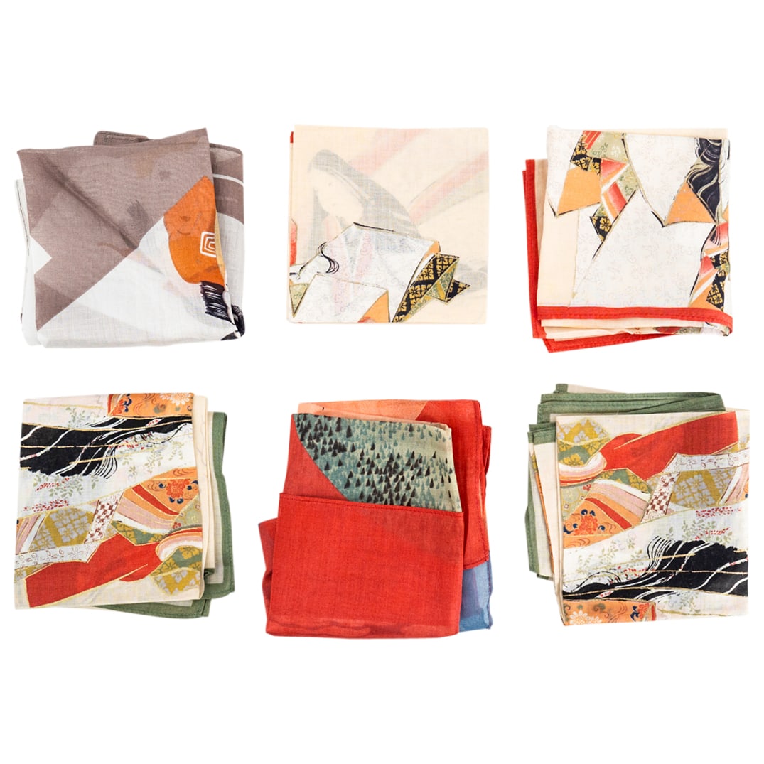 (6 Pc) Vintage Japanese Fine Woven Cotton Handkerchief Set (1 of 12)