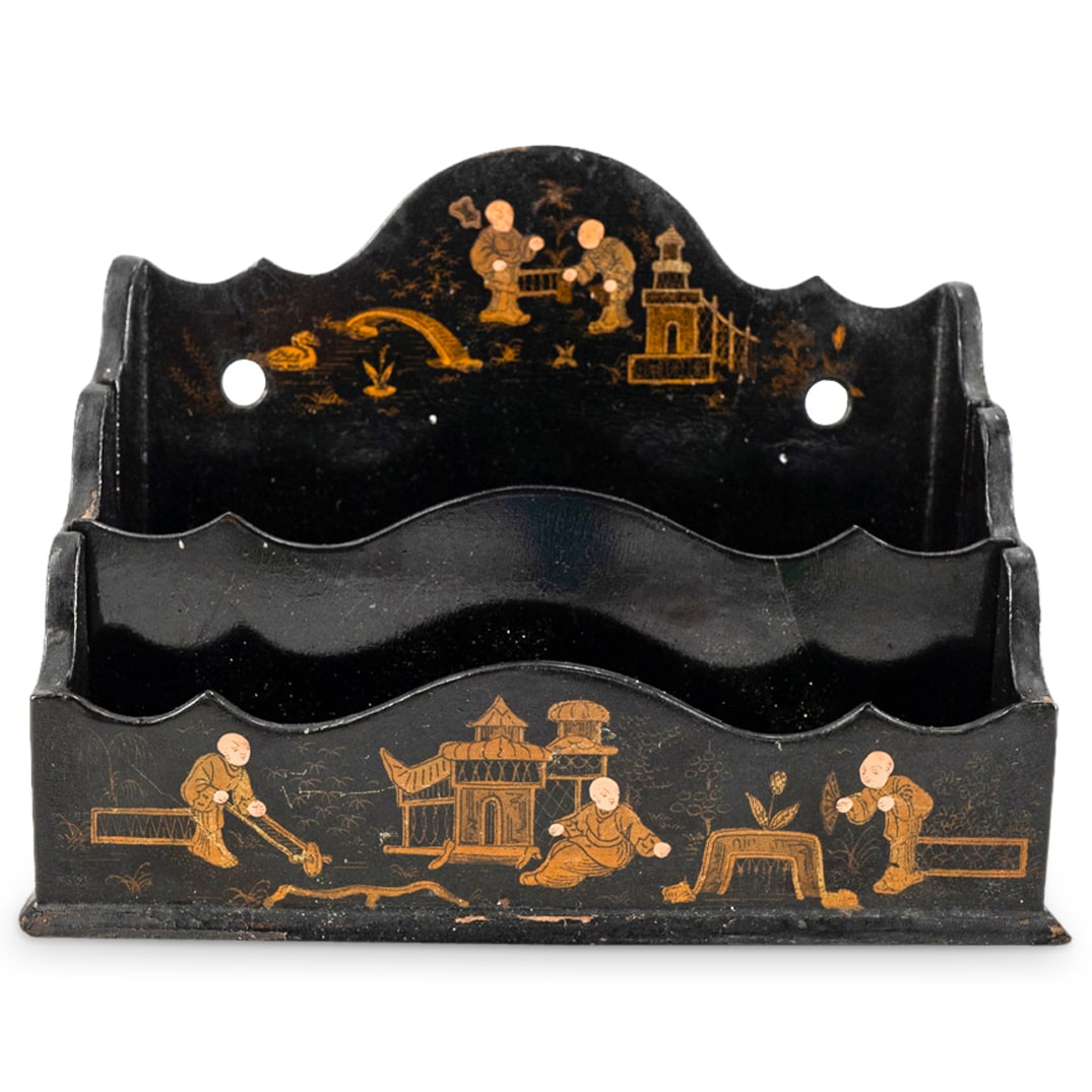 Antique English Chinoiserie Papier Mache Wall Letter Holder (1 of 6)