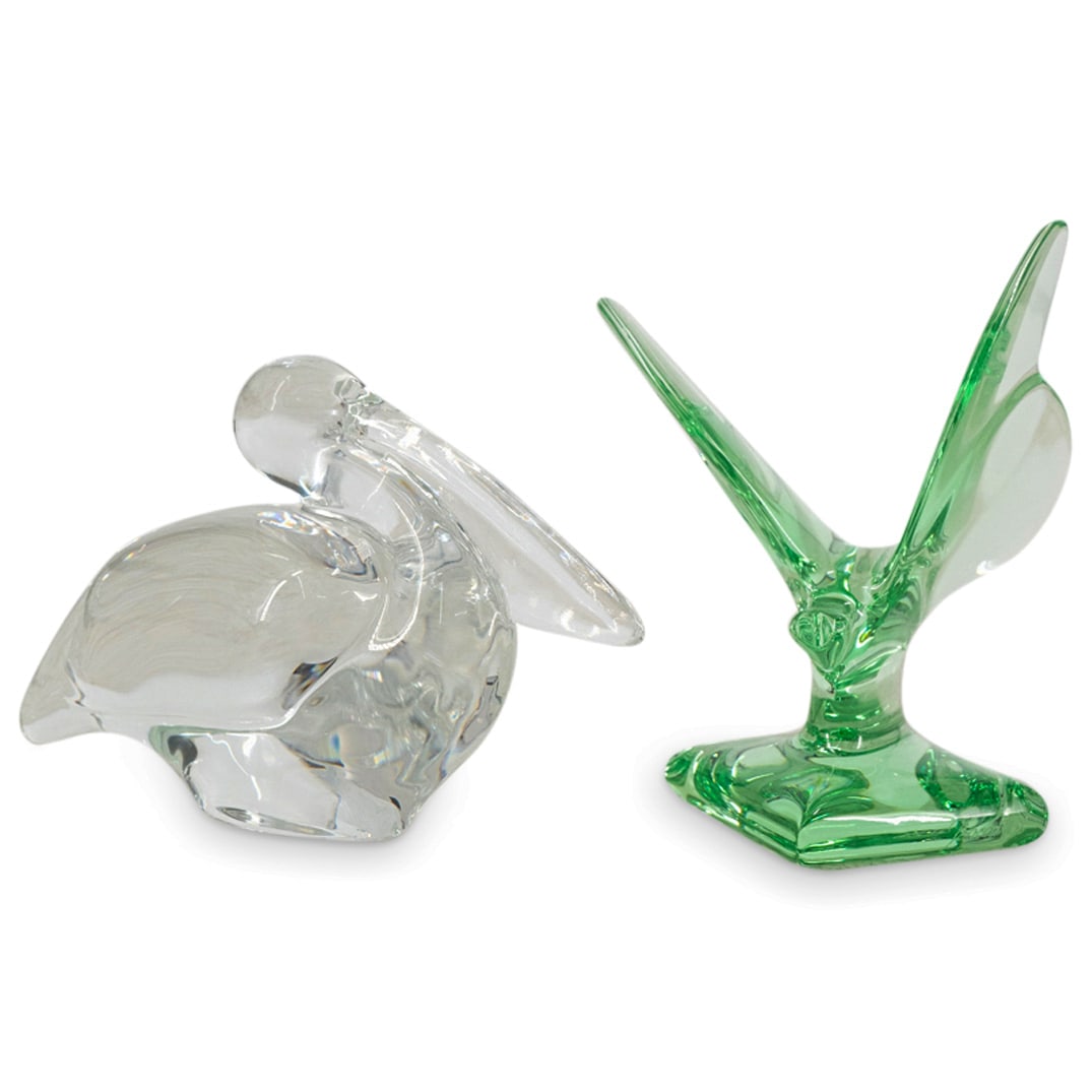 (2 Pc) Baccarat Crystal Pelican & Butterfly Paperweight Figurines (1 of 5)