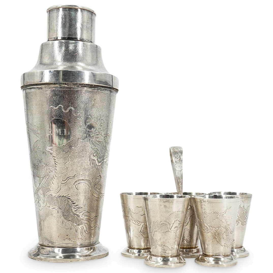 (7 Pc) Chinese Export Silver "Wan Xing" Liquor Shaker Set (1 of 9)
