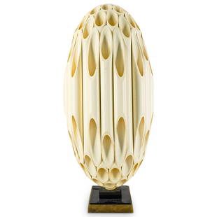 Roger Rougier (Canadian, 20th C.) Oval Table Lamp: DESCRIPTION: Mid-century modern table lamp designed by Roger Rougier composed of acrylic tubes surrounding the light socket and mounted on a base bearing a plaque emblazoned "Rougier". CIRCA: 20th