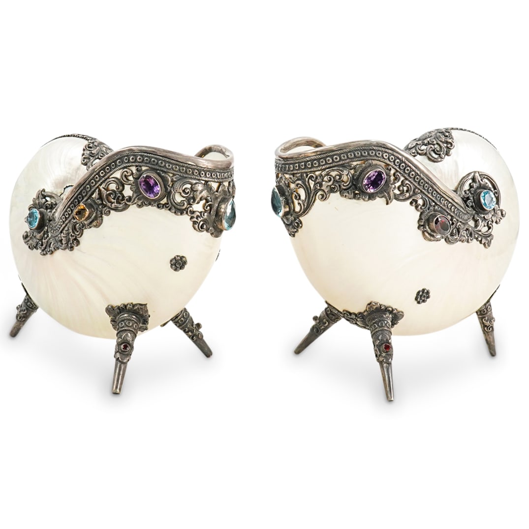 Pair Of Indian Silver Adorned Nautilus Shells (1 of 7)