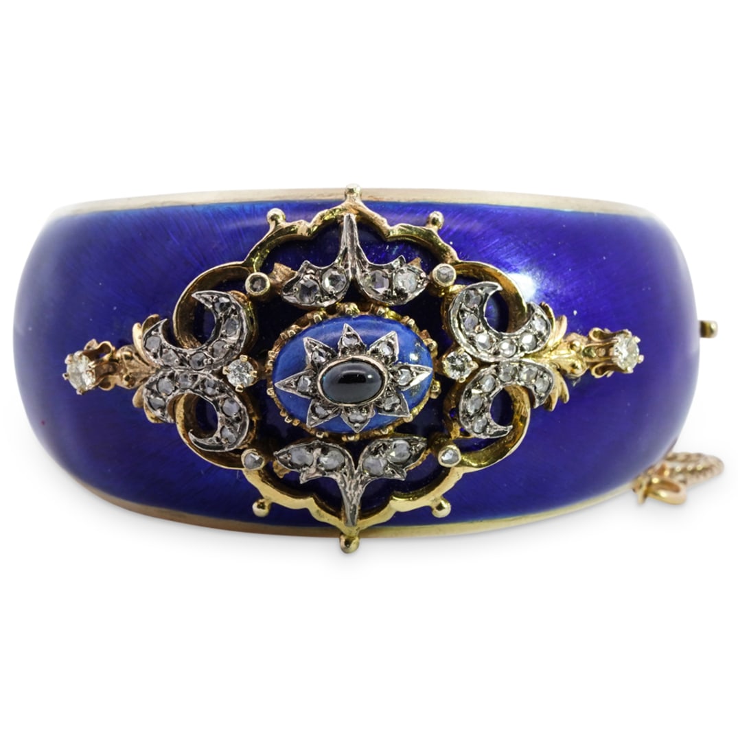 Victorian 14k Gold, Enameled and Diamond Inset Bracelet (1 of 6)
