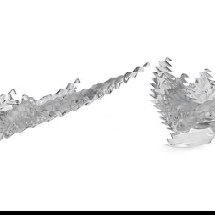 Lalique Crystal "Champs-Elysees" Bowl: DESCRIPTION: A large Lalique crystal "Champs Elysee" center bowl composed of clear and frosted foundation, in a double oak leaf motif engraved along the underside "R. Lalique France" Dated: "10.21.93"