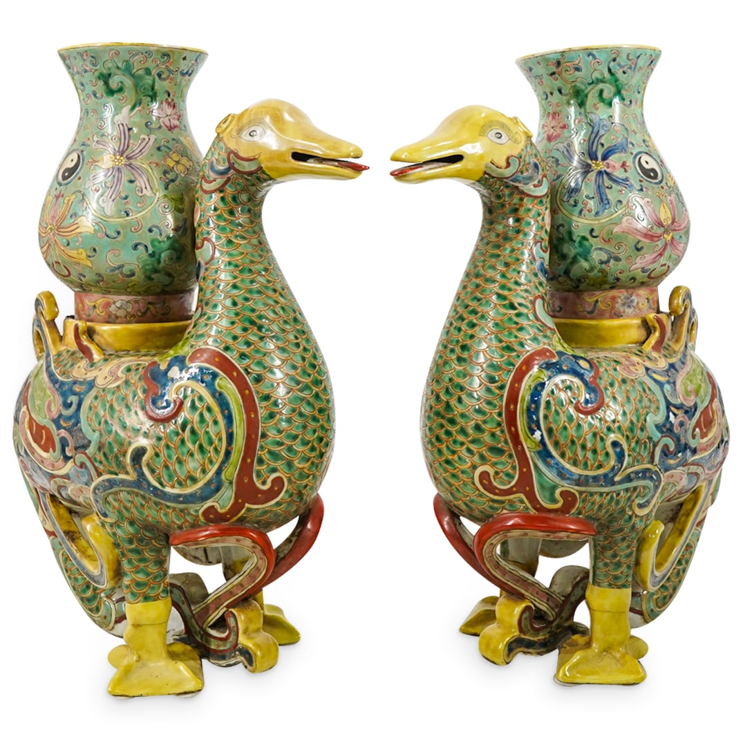 A pair of Antique Chinese Porcelain Phoenix-Form Vases (1 of 9)