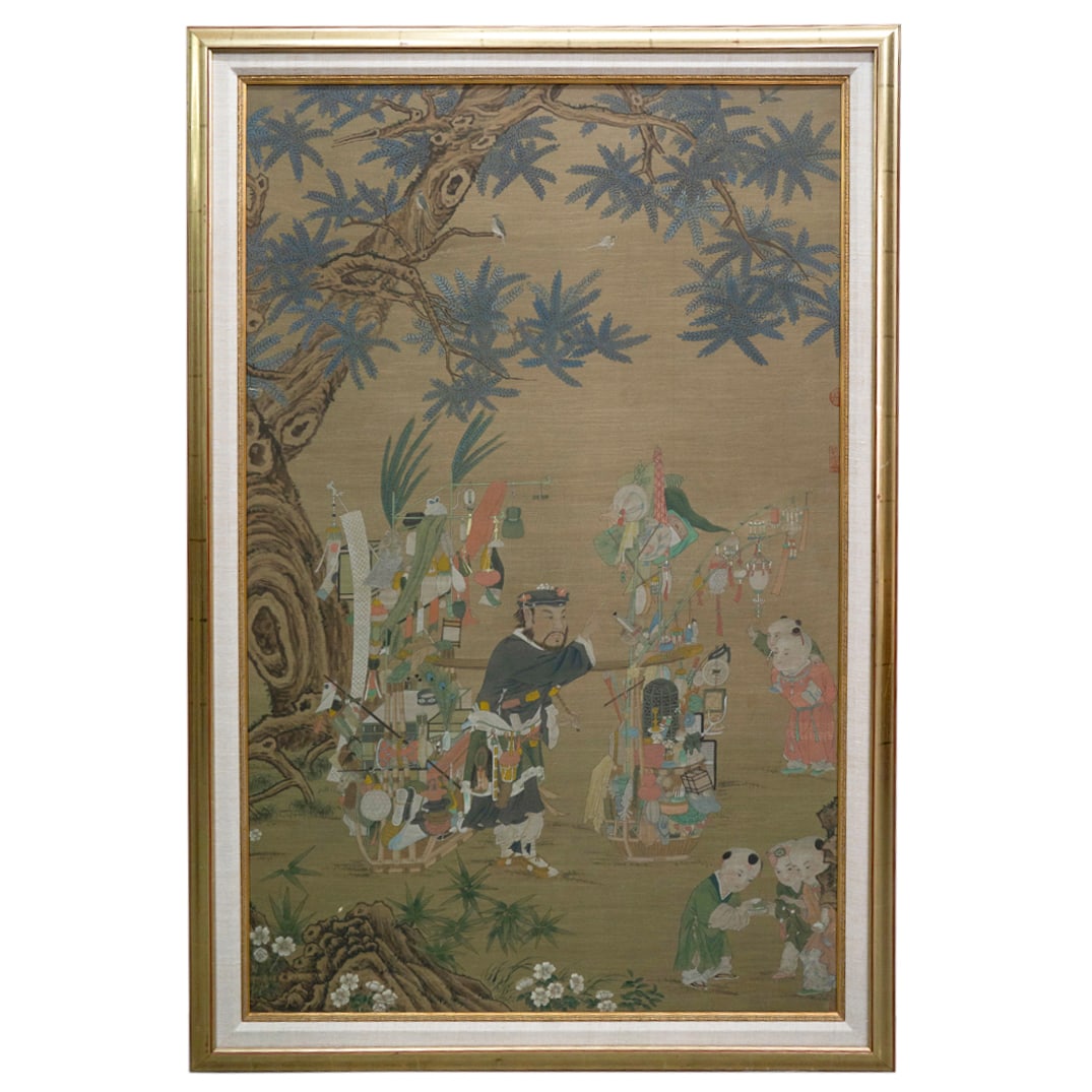 In Style Of Su Hanchen Merchant And Children Ink On Silk (1 of 8)