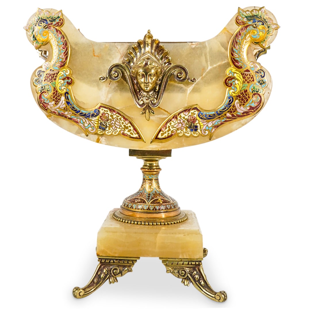 Antique French Champleve Enamel and Onyx Centerpiece (1 of 7)