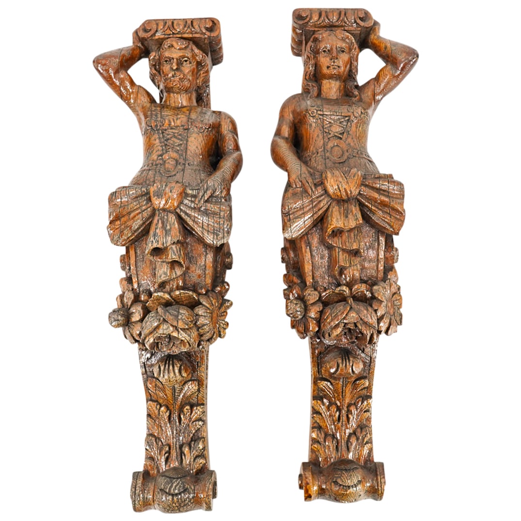 18th Cent. European Wood Caryatids, Man & Woman (1 of 7)