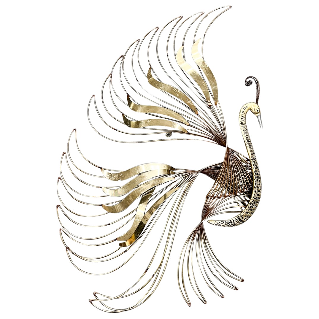 Curtis Jere Bird Of Paradise Sculpture: DESCRIPTION: Curtis Jere gilt mixed metal sculpture depicting a bird of paradise. CIRCA: 1988 ORIGIN: France DIMENSIONS: H: 45" W: 35.5" CONDITION: Great Condition. Unless otherwise stated, all inform