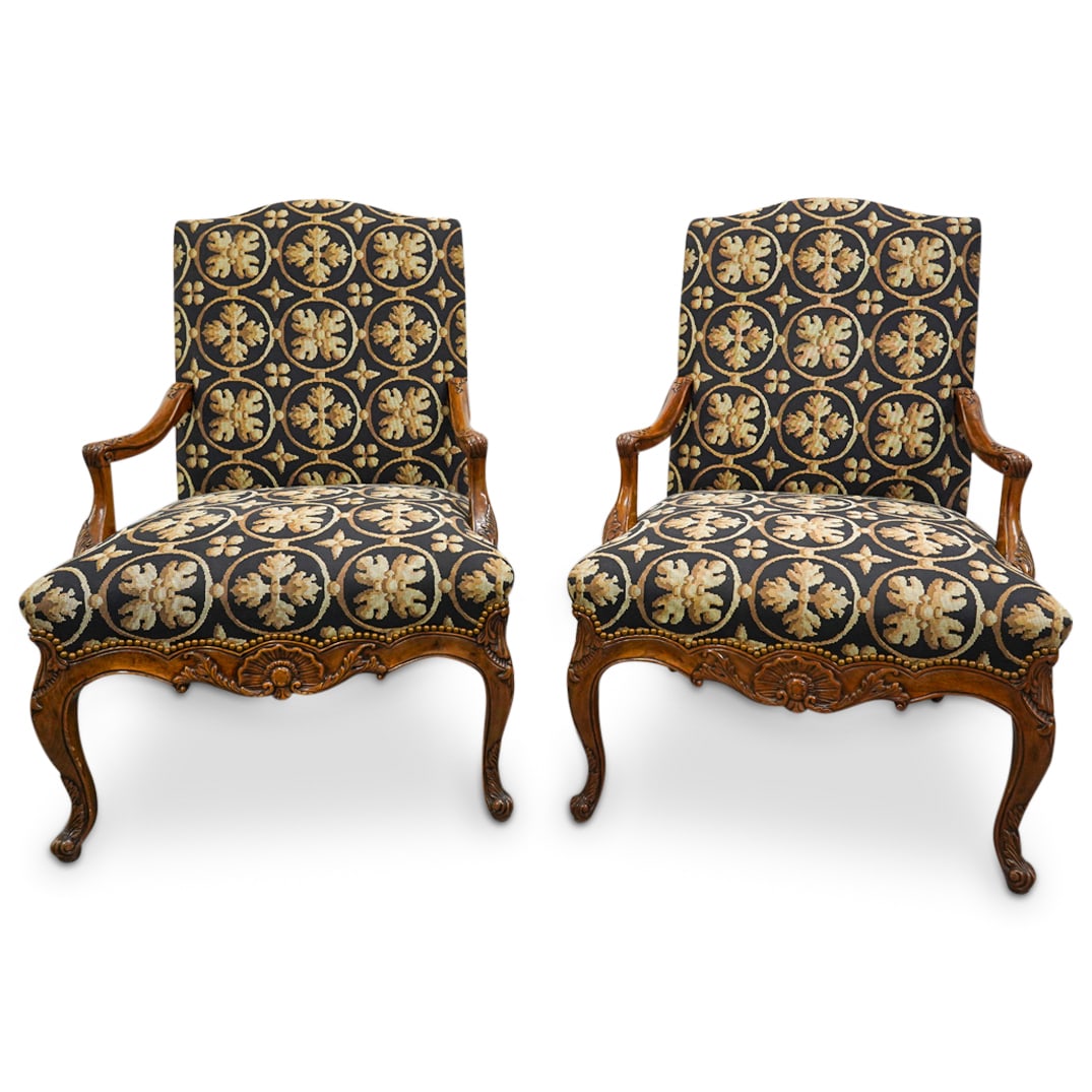 Pair Carved Wooden Armchairs (1 of 9)