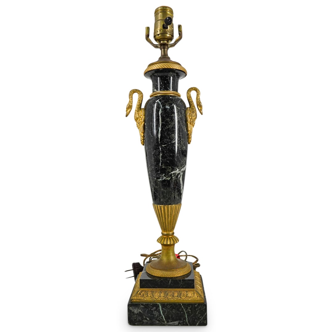 Neoclassical Marble & Gilt Mixed Metal Swan Lamp (1 of 5)