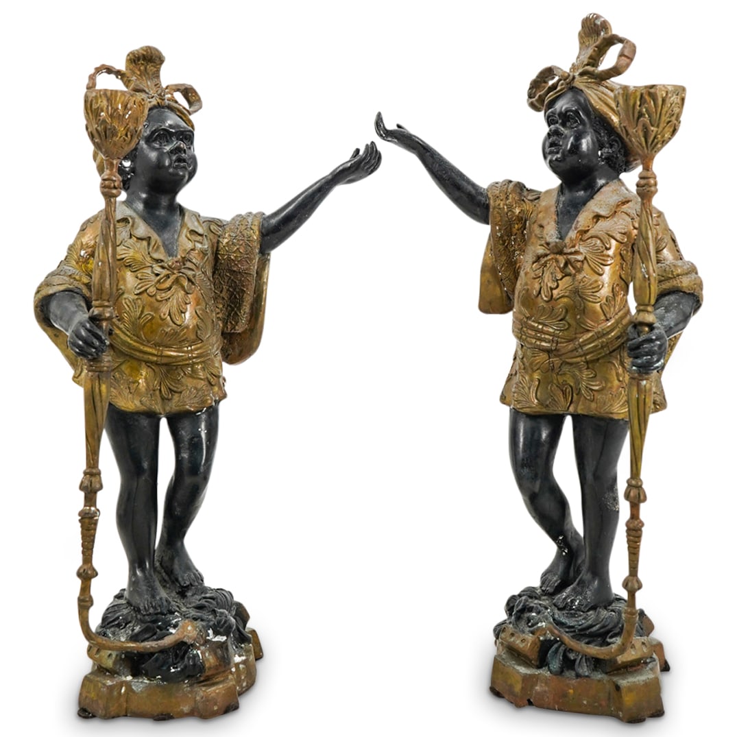 Near Pair Venetian Mixed Metal Blackamoor Candleholders (1 of 10)