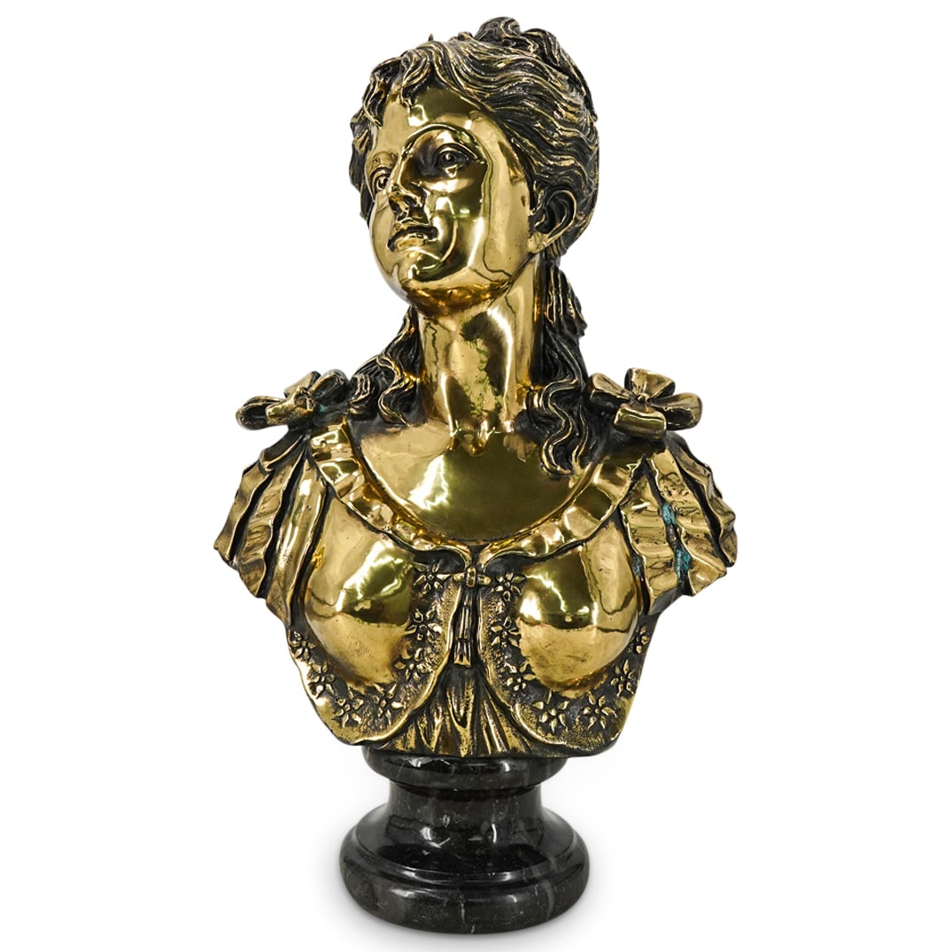 European Bronze Woman's Bust On Marble Base (1 of 5)