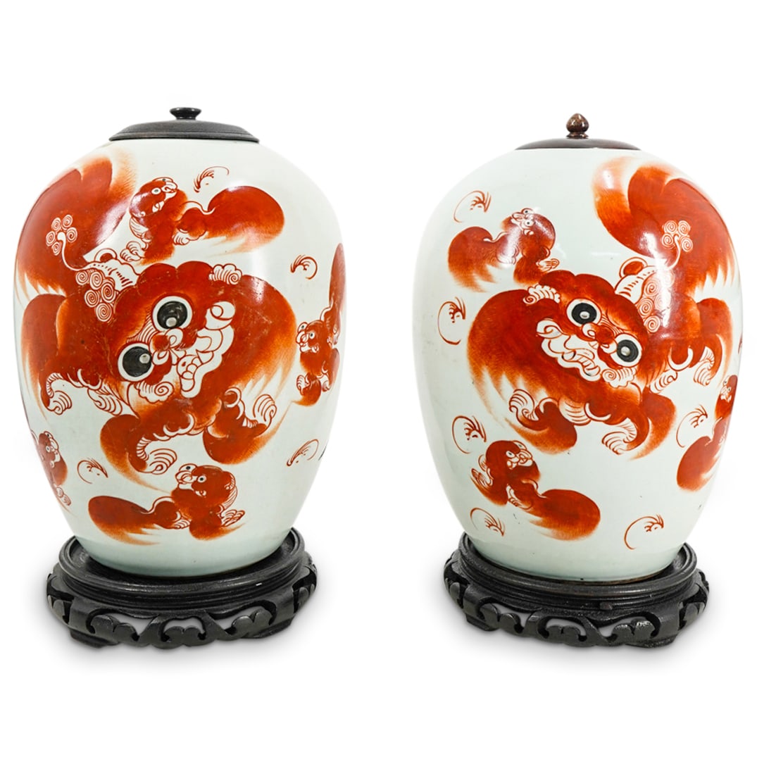 19th Cent. Chinese Porcelain Foo Dog Ginger Jars (1 of 7)
