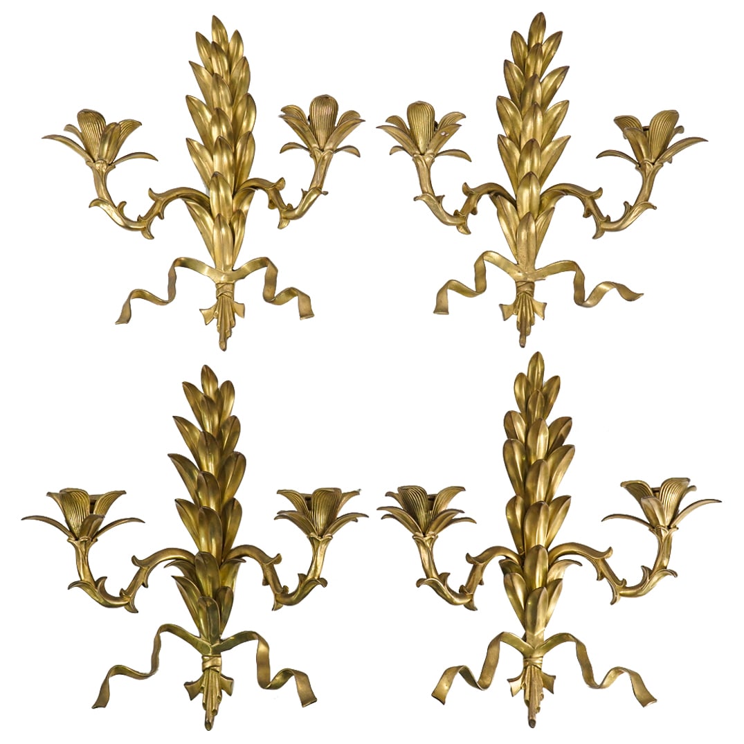 (4 Pc) Gilt Mixed Metal Foliate Wall Sconces (1 of 6)
