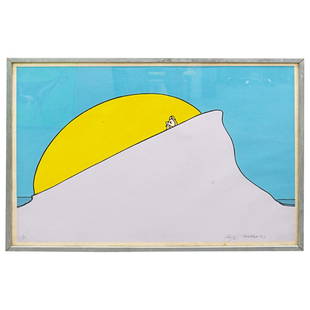 Peter Max (b.1937) "Being One With The Sun" AP Serigraph on Arches: DESCRIPTION: Peter Max (b.1937) "Being One With The Sun" serigraph in colors on Arches paper, pencil signed (lower right) editioned: "A.P. 17/100" (lower left) blindstamp right corner, mounted in chro