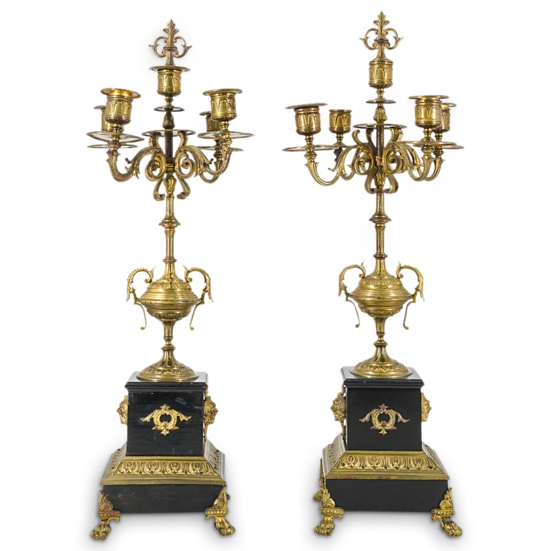 Pair Of Antique French Bronze And Wood Candelabra (1 of 8)