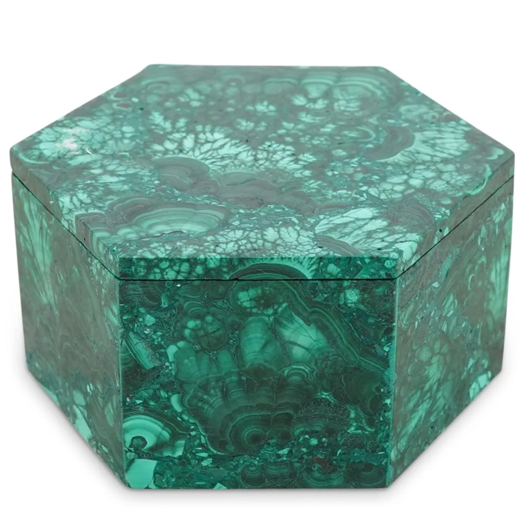 Carved Malachite Hexagonal Vanity Box (1 of 2)