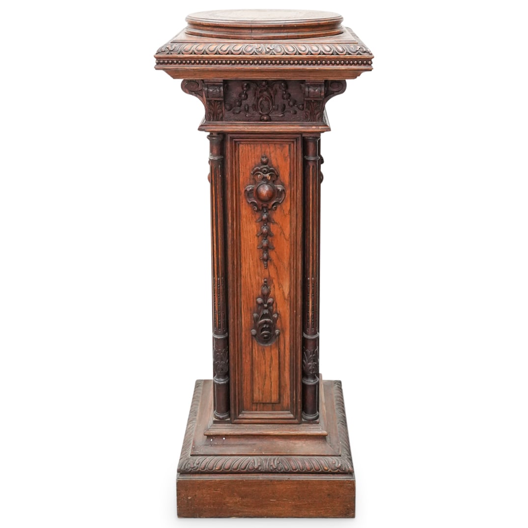 Antique Large French Oak Carved Rotating Pedestal (1 of 7)