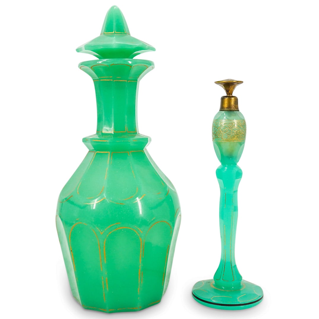(2 Pc) Uranium Glass Decanter & Perfume Bottle (1 of 7)