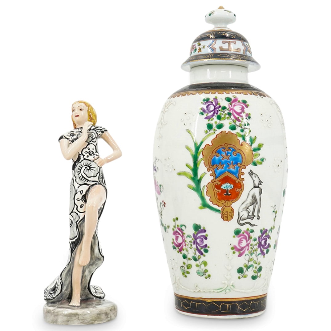 (2 Pc) European Porcelain Vase & Figure (1 of 9)