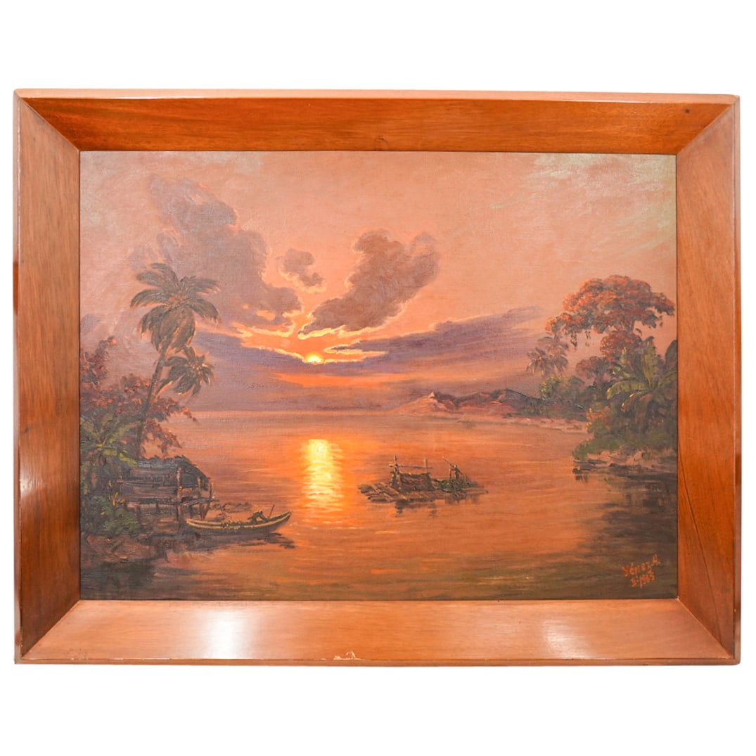 Signed Ecuadorian Sunset Coast Painting (1 of 7)