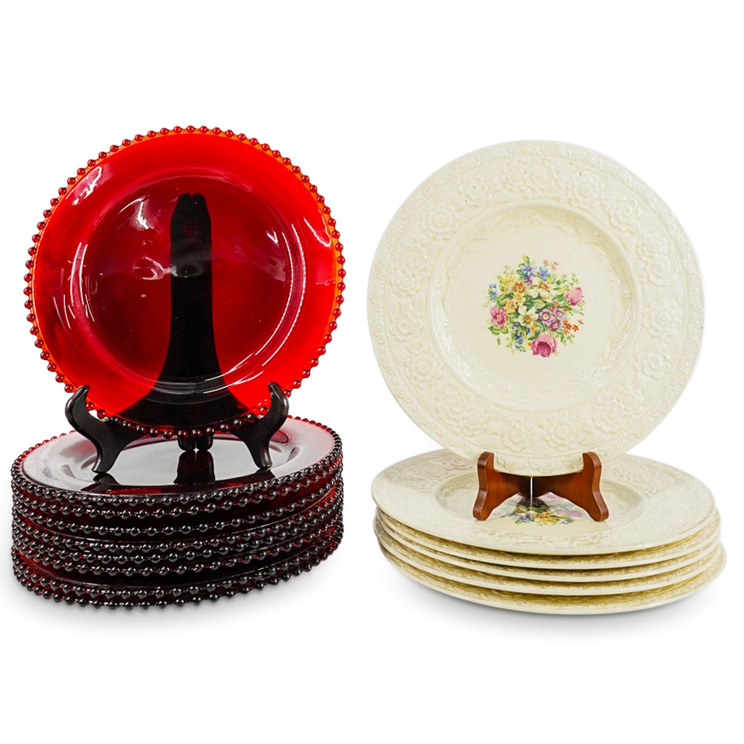 (15 Pc) European Crown Ducal And Ruby Glass Dinner Plates (1 of 8)