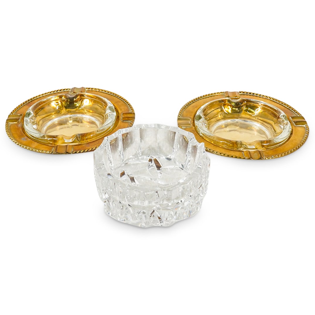 (3 Pc) Crystal & Glass Ashtrays (1 of 6)