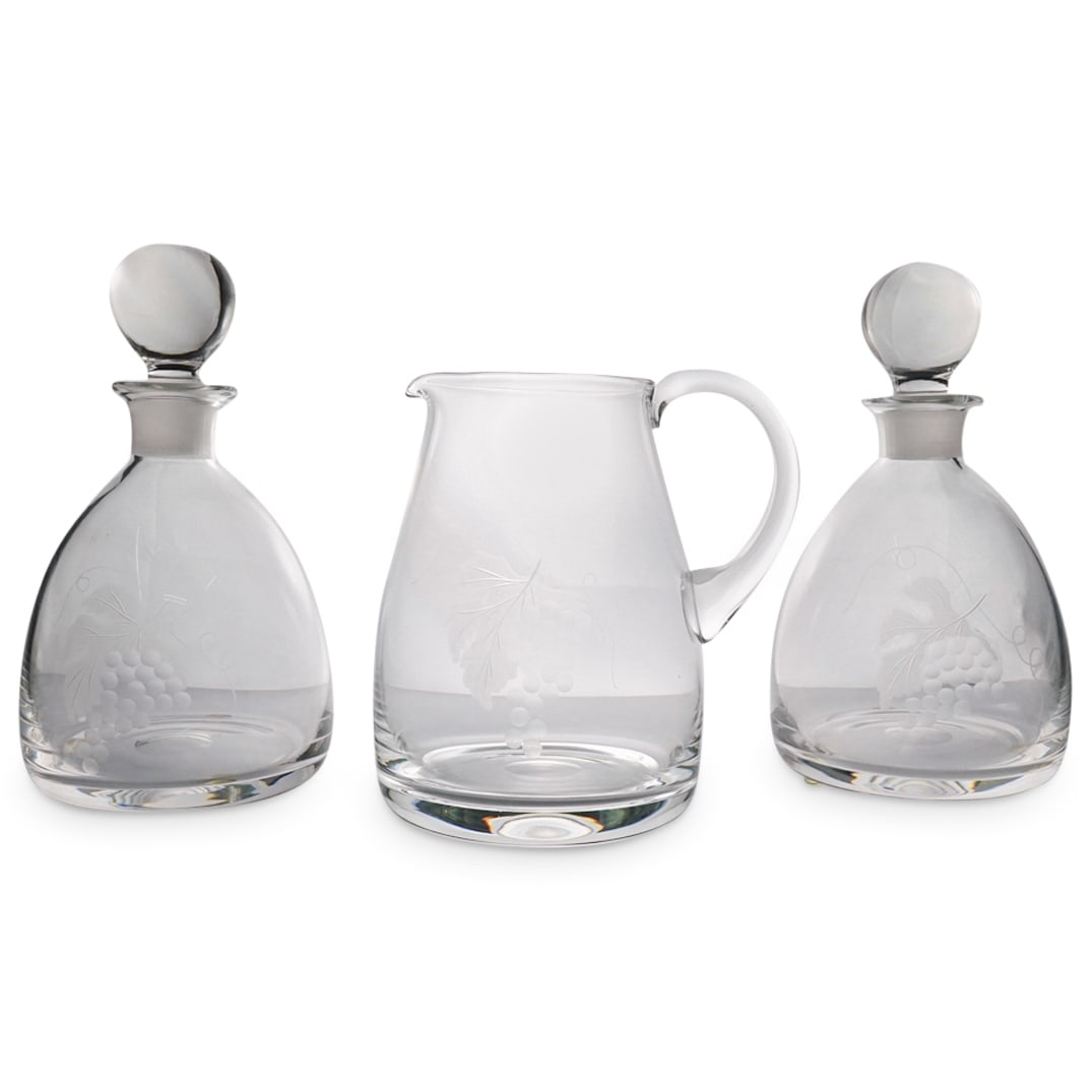 (3 Pc) Etched Crystal Decanters & Pitcher (1 of 8)