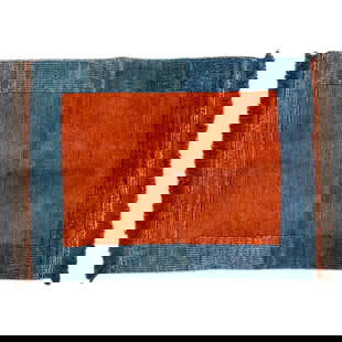 Antique Tibetan Tsuktruk Two Tone Wool Rug: DESCRIPTION: Antique Tsuktruk rug woven from wool in shades of blue and red and finished with brown tassels. CIRCA: 20th Century ORIGIN: Tibet DIMENSIONS: H: 0.75" W: 39" L: 54.25" CONDITION: Minor we