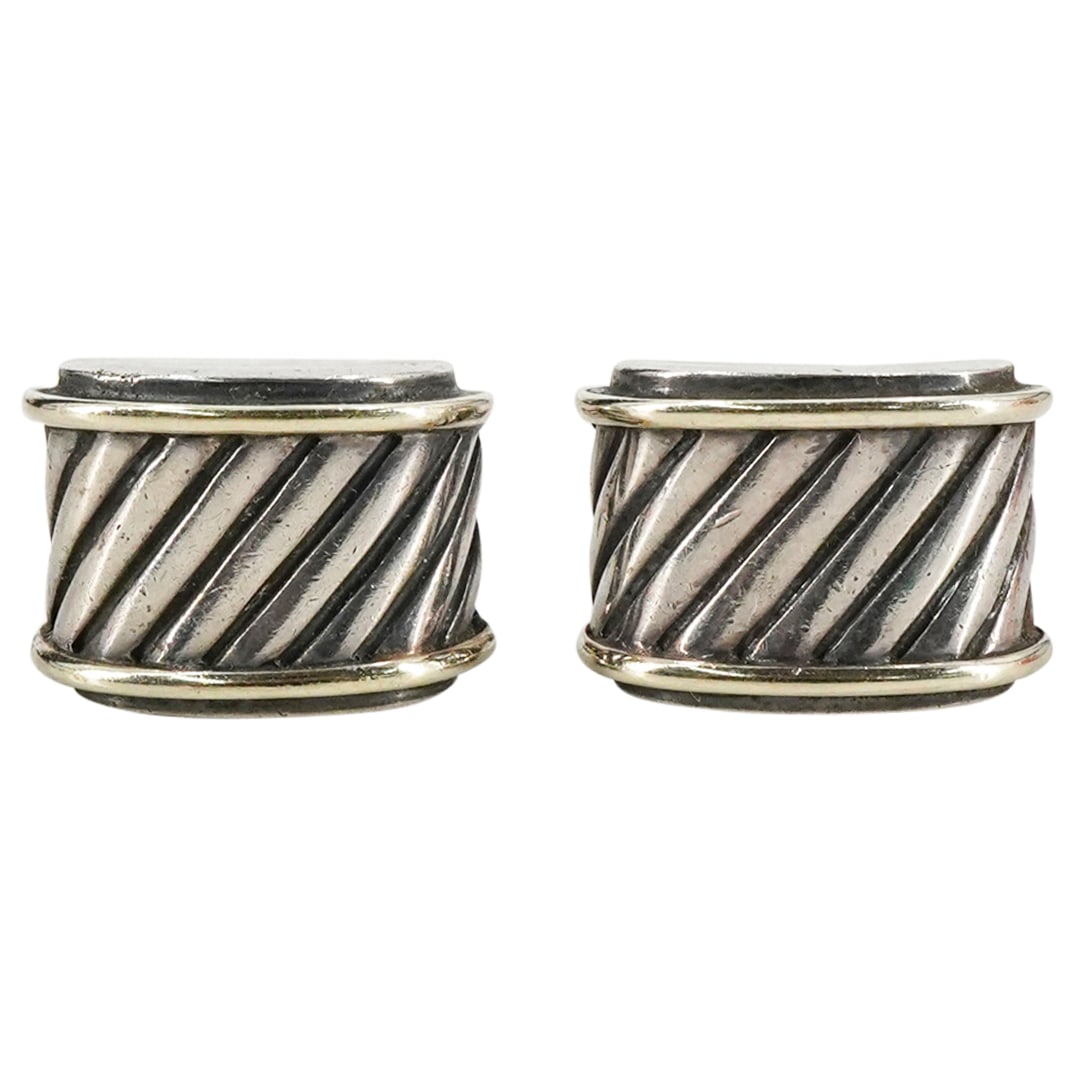 Pair David Yurman Sterling & 14K Thoroughbred Cigar Band Earrings (1 of 4)