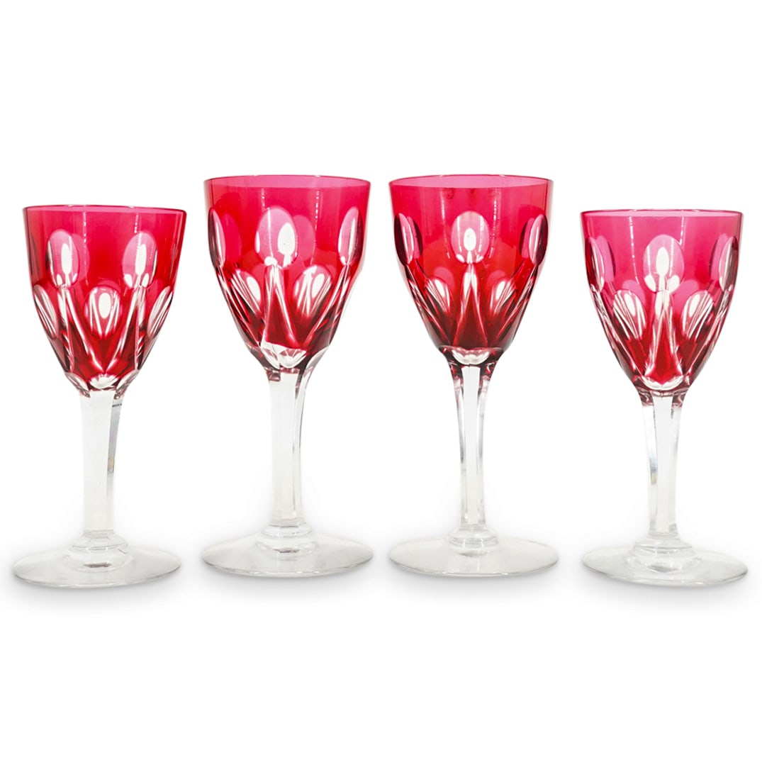 (4 Pc) Baccarat Style Cranberry Glass Stemware (1 of 5)
