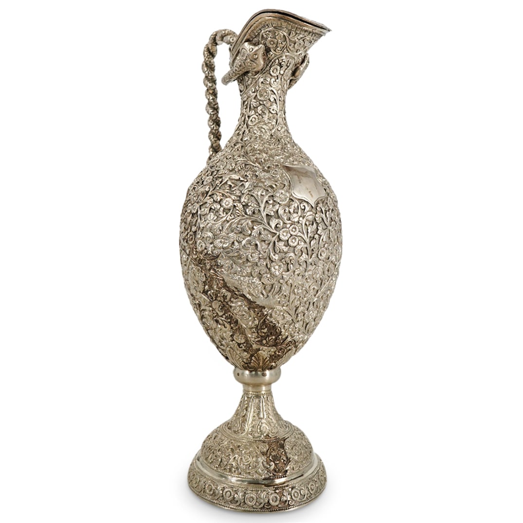Large 19th Century Indian Chased Silver Cobra Handled Ewer (1 of 7)