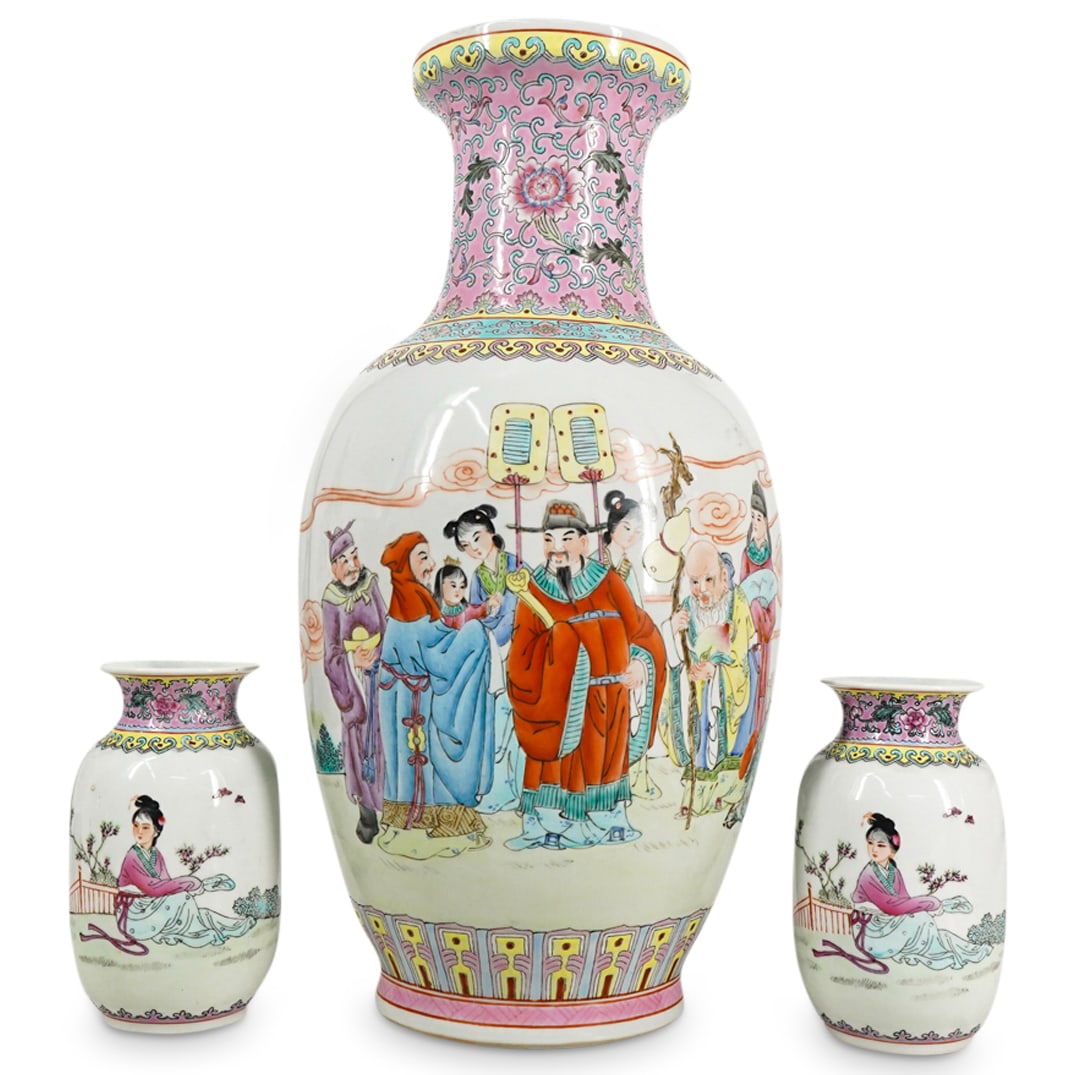 (3 Pc) Chinese Famille Rose Porcelain Vases (1 of 11)