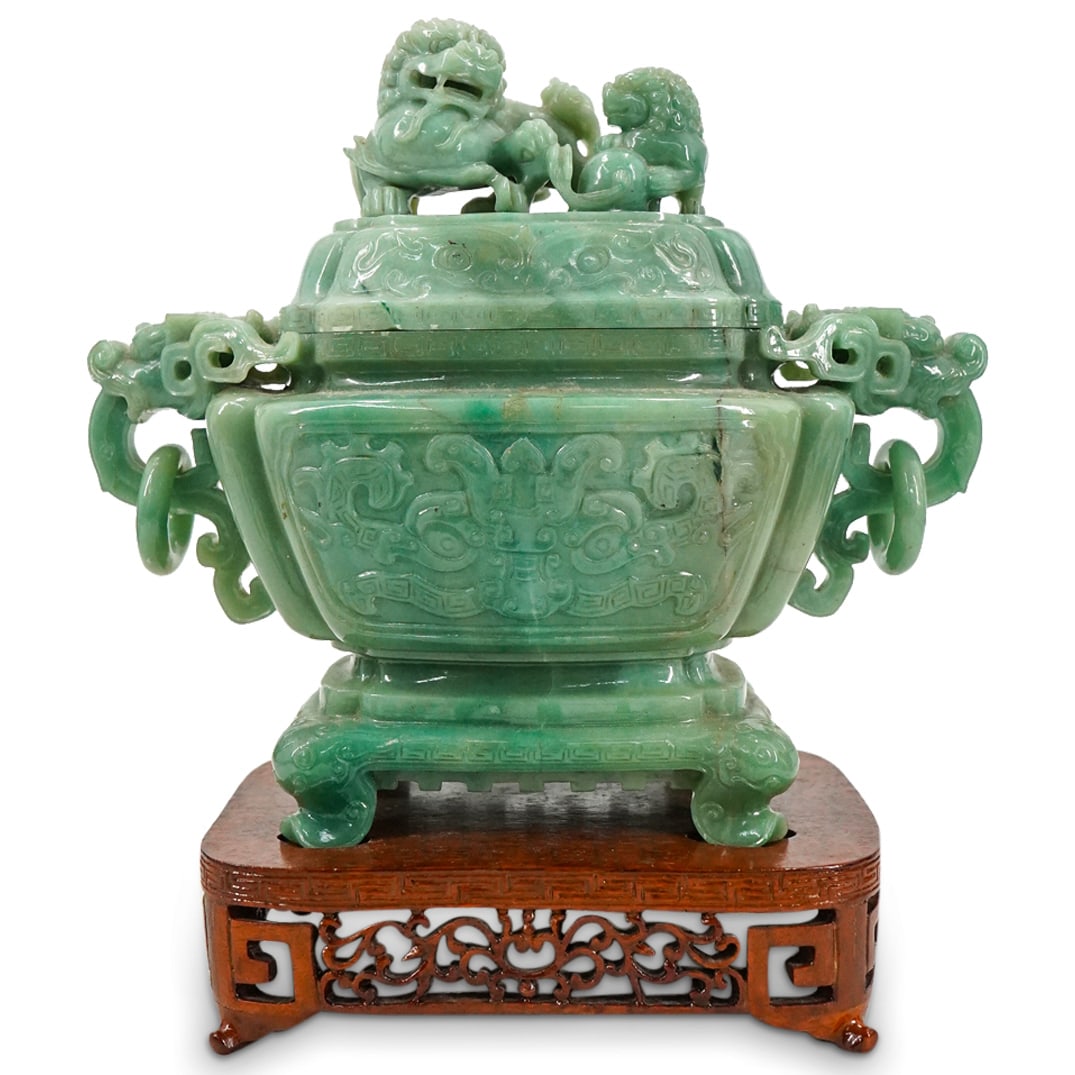 Chinese Carved Jade Covered Dragon Urn (1 of 11)