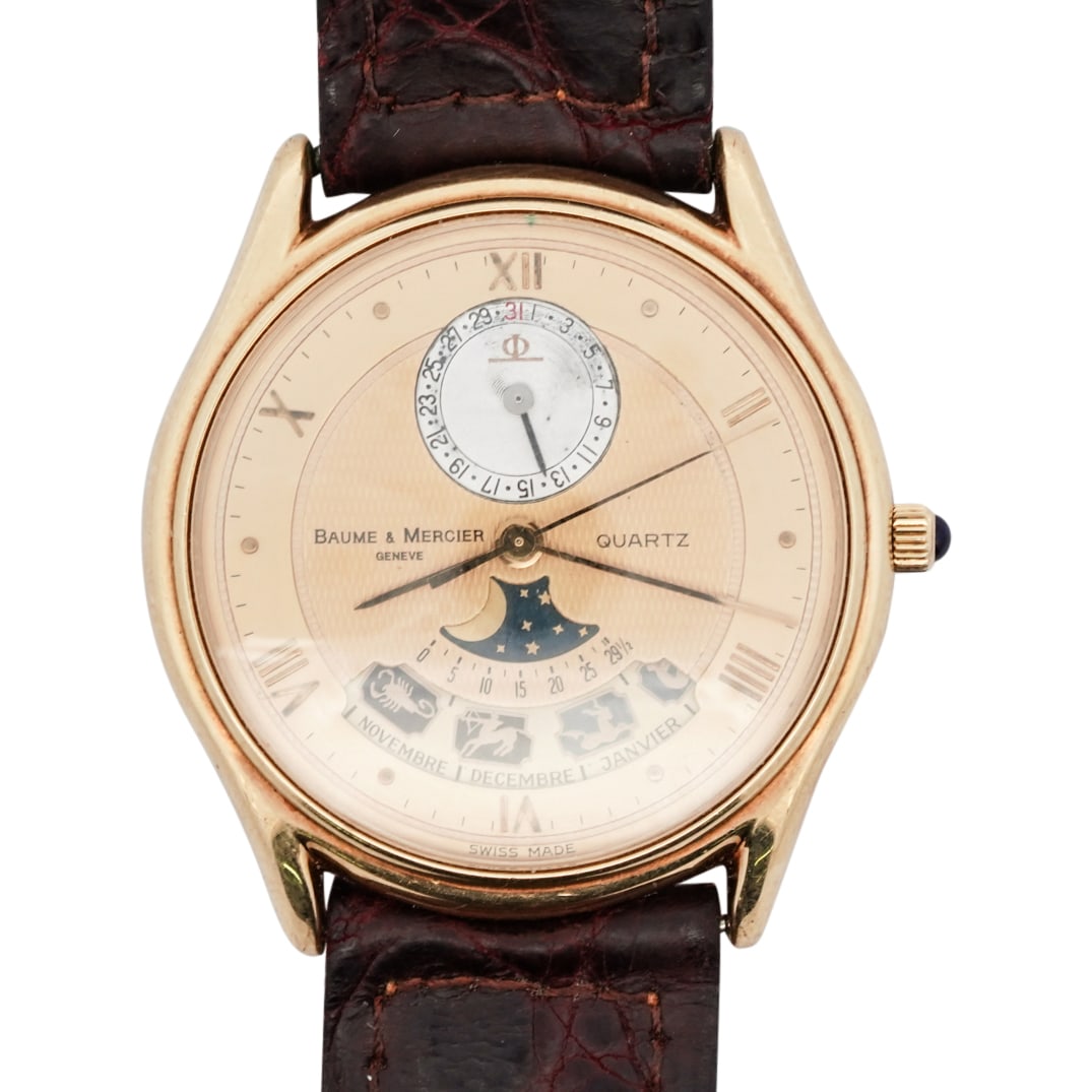 18K Gold Baume & Mercier 15201 Zodiac Moon-Phase Quartz Watch (1 of 6)