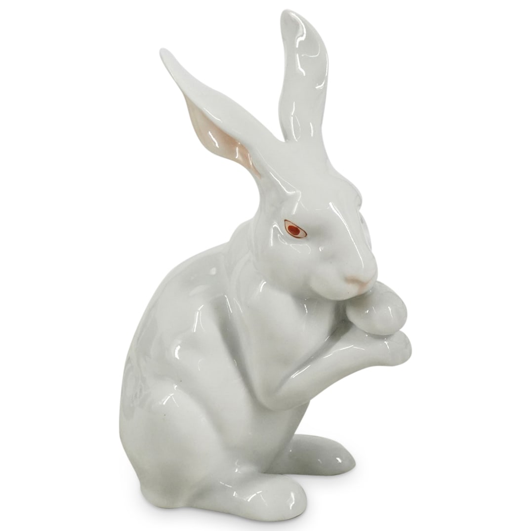 Herend Porcelain "Bunny Paws Up" Figurine: DESCRIPTION: Herend Porcelain figurine depicting a "Bunny with Paws Up" in white porcelain with glazed finish. Model:# 15307. Marked with Herend hallmarks on the underside. CIRCA: Mid-Late 20th Centur