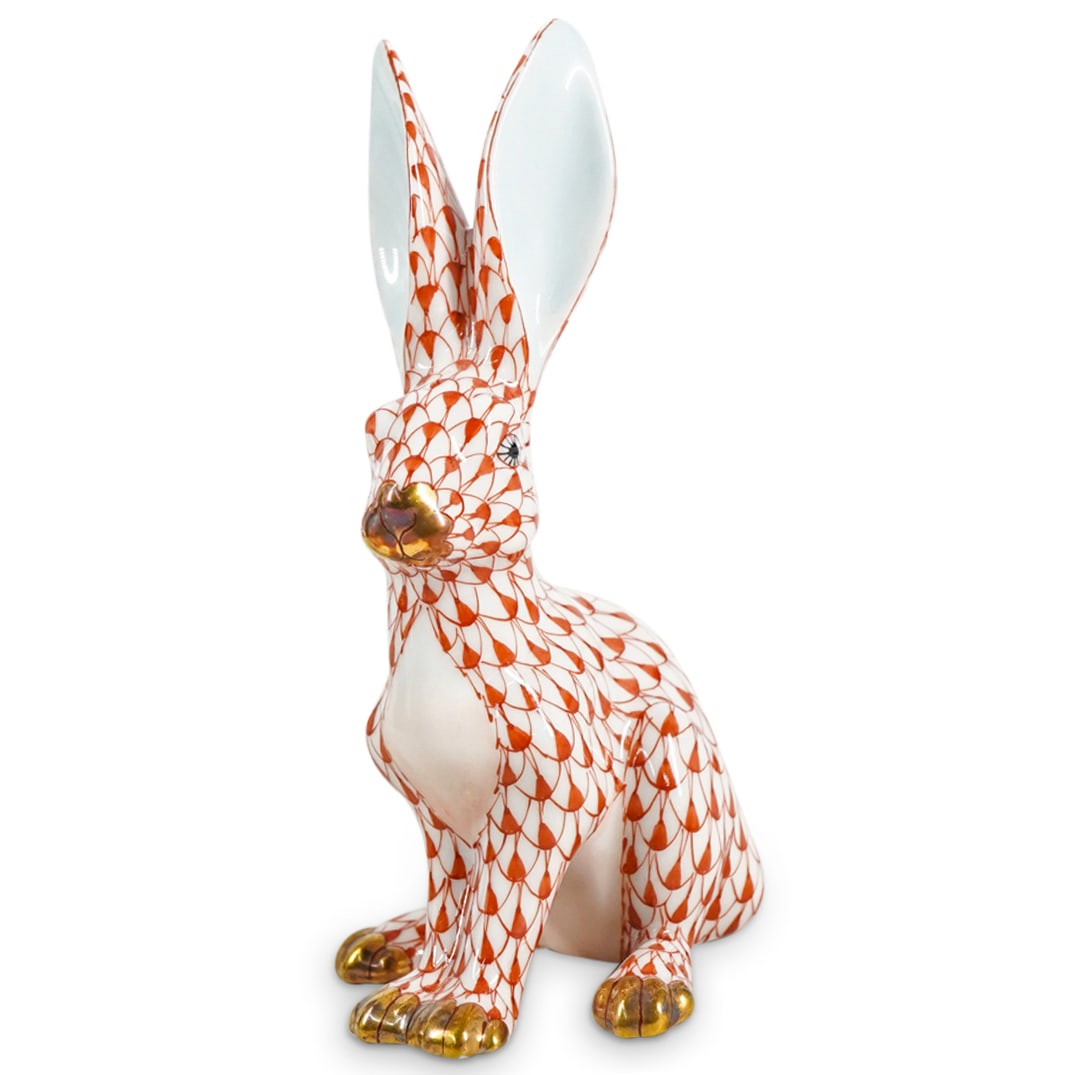 Herend Porcelain "Jack Rabbit" Rust Fishnet Figurine (1 of 4)