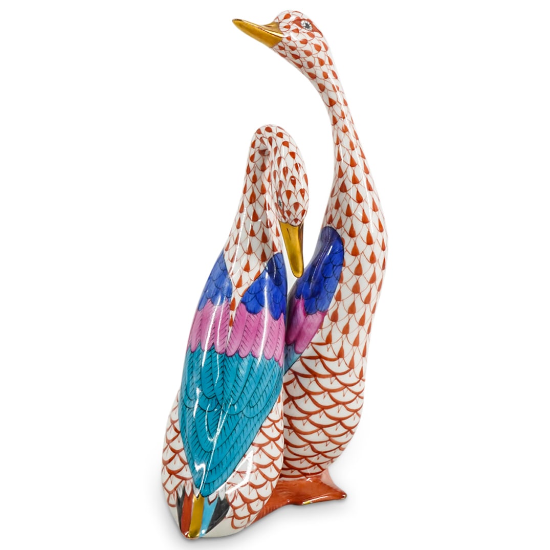 Herend Porcelain "Pair Of Geese" Rust Fishnet Figurine (1 of 4)