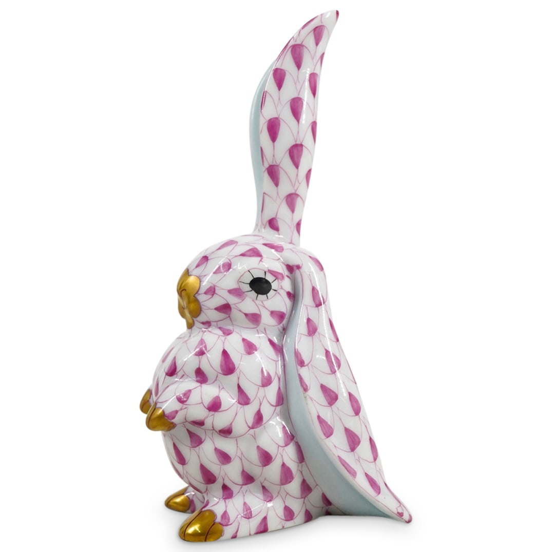 Herend Porcelain "Rabbit-One Ear Up" Raspberry Fishnet Figurine (1 of 3)